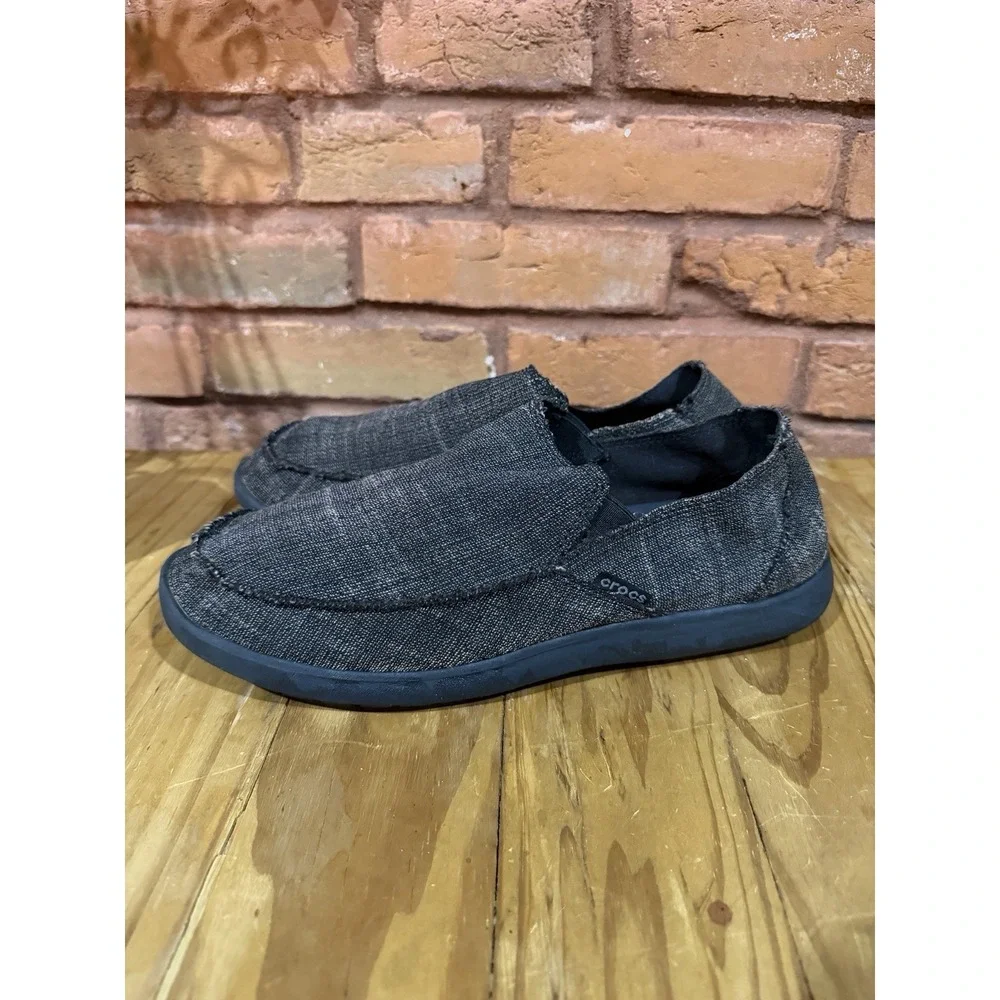 Crocs Men's 10 Santa Cruz Brown Shoes Canvas Triple Comfort Slip On Loafers